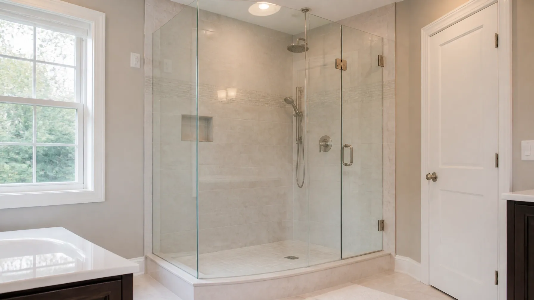 Custom glass shower enclosure in a Lincoln, Illinois bathroom