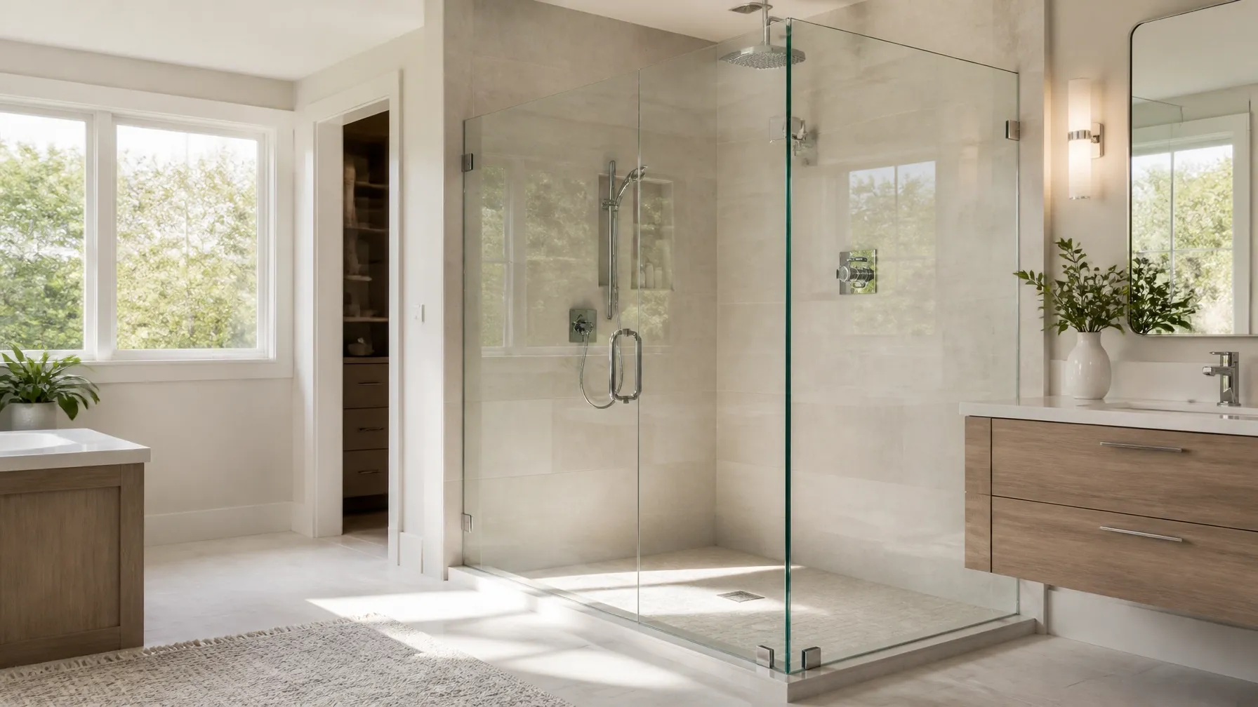 Custom glass shower enclosure in a Springfield, Illinois bathroom